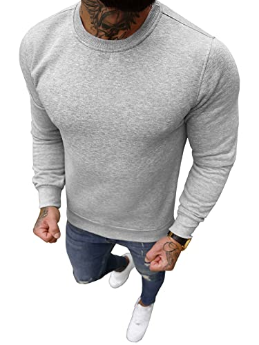 OZONEE Herren Sweatshirt Pullover Langarm Farbvarianten Langarmshirt Pulli ohne Kapuze Baumwolle Baumwollemischung Classic Basic Rundhals-Ausschnitt Sport JS/2001-10Z L GRAU von OZONEE