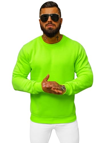 OZONEE Herren Sweatshirt Pullover Langarm Farbvarianten Langarmshirt Pulli ohne Kapuze Baumwolle Baumwollemischung Classic Basic Rundhals-Ausschnitt Sport JS/2001-10Z L GRÜN-NEON von OZONEE