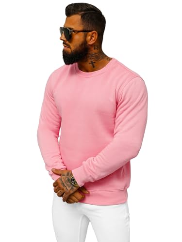 OZONEE Herren Sweatshirt Pullover Langarm Farbvarianten Langarmshirt Pulli ohne Kapuze Baumwolle Baumwollemischung Classic Basic Rundhals-Ausschnitt Sport JS/2001-10Z L Hellrosa von OZONEE