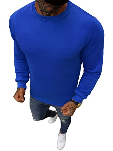 OZONEE Herren Sweatshirt Pullover Langarm Farbvarianten Langarmshirt Pulli ohne Kapuze Baumwolle Baumwollemischung Classic Basic Rundhals-Ausschnitt Sport JS/2001-10Z L Kobalt von OZONEE