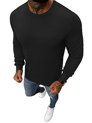 OZONEE Herren Sweatshirt Pullover Langarm Farbvarianten Langarmshirt Pulli ohne Kapuze Baumwolle Baumwollemischung Classic Basic Rundhals-Ausschnitt Sport JS/2001-10Z L SCHWARZ von OZONEE