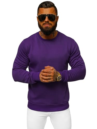 OZONEE Herren Sweatshirt Pullover Langarm Farbvarianten Langarmshirt Pulli ohne Kapuze Baumwolle Baumwollemischung Classic Basic Rundhals-Ausschnitt Sport JS/2001-10Z L Violet von OZONEE