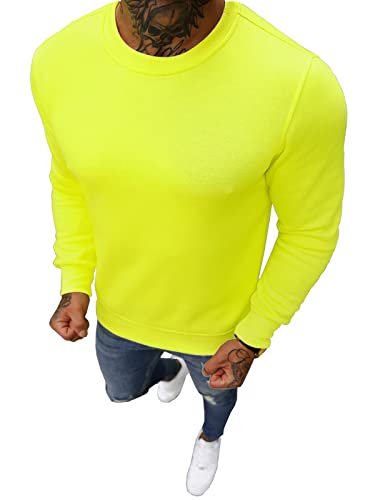 OZONEE Herren Sweatshirt Pullover Langarm Farbvarianten Langarmshirt Pulli ohne Kapuze Baumwolle Baumwollemischung Classic Basic Rundhals-Ausschnitt Sport JS/2001-10Z M GELB-NEON von OZONEE