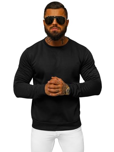 OZONEE Herren Sweatshirt Pullover Langarm Farbvarianten Langarmshirt Pulli ohne Kapuze Baumwolle Baumwollemischung Classic Basic Rundhals-Ausschnitt Sport JS/2001-10Z M SCHWARZ von OZONEE