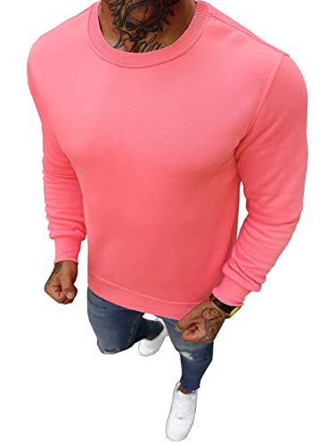 OZONEE Herren Sweatshirt Pullover Langarm Farbvarianten Langarmshirt Pulli ohne Kapuze Baumwolle Baumwollemischung Classic Basic Rundhals-Ausschnitt Sport JS/2001-10Z XL ROSA von OZONEE