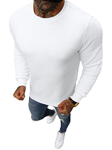 OZONEE Herren Sweatshirt Pullover Langarm Farbvarianten Langarmshirt Pulli ohne Kapuze Baumwolle Baumwollemischung Classic Basic Rundhals-Ausschnitt Sport JS/2001-10Z XL WEIẞ von OZONEE