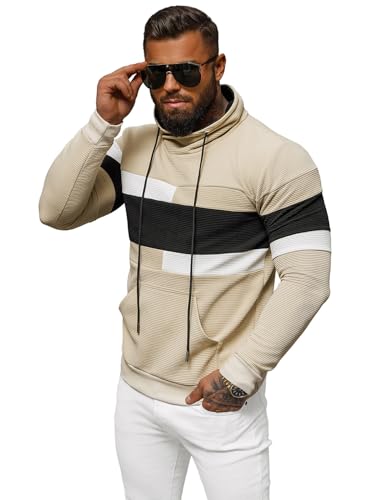 OZONEE Herren Sweatshirt Pullover Langarm Farbvarianten Langarmshirt Pulli ohne Kapuze Baumwolle Baumwollemischung Classic Basic Rundhals-Ausschnitt Sport O/B7524Z BEIGE L von OZONEE