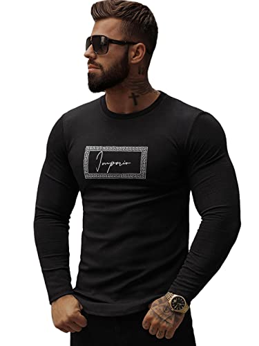 OZONEE Herren Sweatshirt Pullover Langarm Farbvarianten Langarmshirt Pulli ohne Kapuze Baumwolle Baumwollemischung Classic Basic Rundhals-Ausschnitt Sport O/D7192Z SCHWARZ L von OZONEE