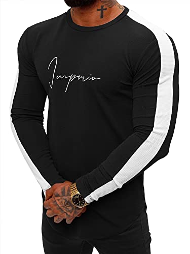 OZONEE Herren Sweatshirt Pullover Langarm Farbvarianten Langarmshirt Pulli ohne Kapuze Baumwolle Baumwollemischung Classic Basic Rundhals-Ausschnitt Sport O/D7197Z SCHWARZ L von OZONEE