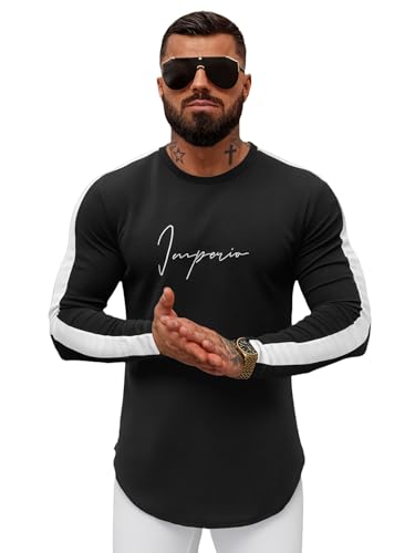 OZONEE Herren Sweatshirt Pullover Langarm Farbvarianten Langarmshirt Pulli ohne Kapuze Baumwolle Baumwollemischung Classic Basic Rundhals-Ausschnitt Sport O/D7197Z SCHWARZ XL von OZONEE
