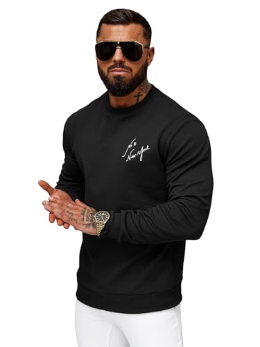 OZONEE Herren Sweatshirt Pullover Langarm Farbvarianten Langarmshirt Pulli ohne Kapuze Baumwolle Baumwollemischung Classic Basic Rundhals-Ausschnitt Sport O/P2031Z SCHWARZ M von OZONEE