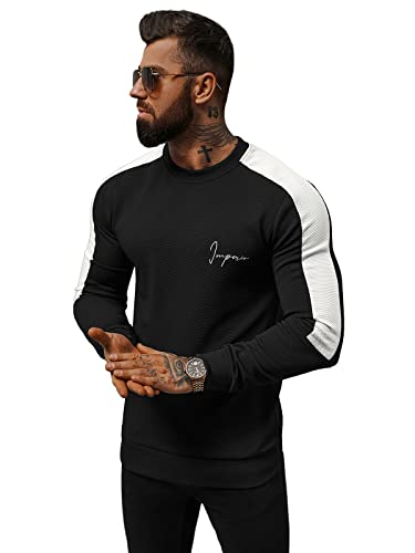 OZONEE Herren Sweatshirt Pullover Langarm Farbvarianten Langarmshirt Pulli ohne Kapuze Baumwolle Baumwollemischung Classic Basic Rundhals-Ausschnitt Sport O/P2033Z SCHWARZ M von OZONEE