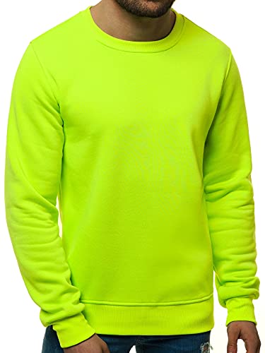 OZONEE Herren Sweatshirt Pullover Langarm Farbvarianten Langarmshirt Pulli ohne Kapuze Baumwolle Baumwollmischung Classic Basic Rundhals-Ausschnitt Sport OZONEE 01B M GRÜN-NEON von OZONEE