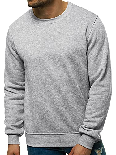 OZONEE Herren Sweatshirt Pullover Langarm Farbvarianten Langarmshirt Pulli ohne Kapuze Baumwolle Baumwollmischung Classic Basic Rundhals-Ausschnitt Sport 777/025B 2XL GRAU von OZONEE