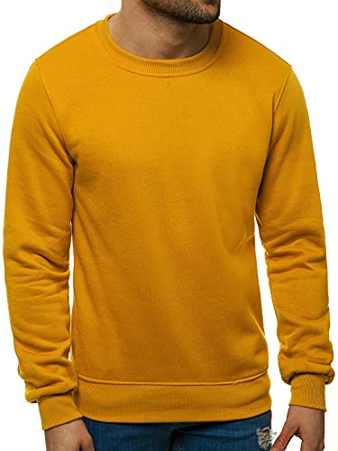 OZONEE Herren Sweatshirt Pullover Langarm Farbvarianten Langarmshirt Pulli ohne Kapuze Baumwolle Baumwollmischung Classic Basic Rundhals-Ausschnitt Sport 777/025B L Camel von OZONEE