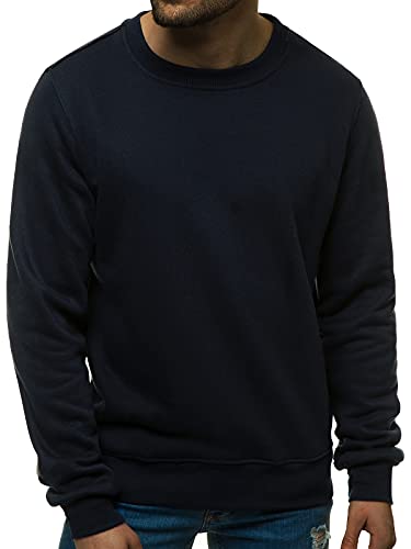 OZONEE Herren Sweatshirt Pullover Langarm Farbvarianten Langarmshirt Pulli ohne Kapuze Baumwolle Baumwollmischung Classic Basic Rundhals-Ausschnitt Sport 777/025B L DUNKELBLAU von OZONEE
