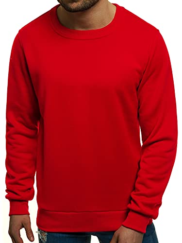 OZONEE Herren Sweatshirt Pullover Langarm Farbvarianten Langarmshirt Pulli ohne Kapuze Baumwolle Baumwollmischung Classic Basic Rundhals-Ausschnitt Sport 777/025B L DUNKELROT von OZONEE