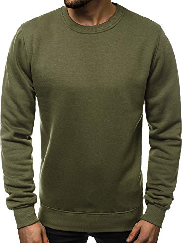 OZONEE Herren Sweatshirt Pullover Langarm Farbvarianten Langarmshirt Pulli ohne Kapuze Baumwolle Baumwollmischung Classic Basic Rundhals-Ausschnitt Sport 777/025B L Khaki von OZONEE