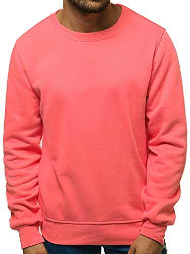 OZONEE Herren Sweatshirt Pullover Langarm Farbvarianten Langarmshirt Pulli ohne Kapuze Baumwolle Baumwollmischung Classic Basic Rundhals-Ausschnitt Sport 777/025B L ROSA von OZONEE