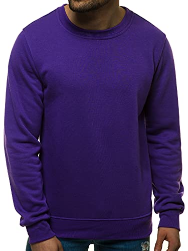 OZONEE Herren Sweatshirt Pullover Langarm Farbvarianten Langarmshirt Pulli ohne Kapuze Baumwolle Baumwollmischung Classic Basic Rundhals-Ausschnitt Sport 777/025B L Violet von OZONEE