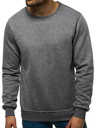 OZONEE Herren Sweatshirt Pullover Langarm Farbvarianten Langarmshirt Pulli ohne Kapuze Baumwolle Baumwollmischung Classic Basic Rundhals-Ausschnitt Sport 777/025B M ANTHRAZIT von OZONEE