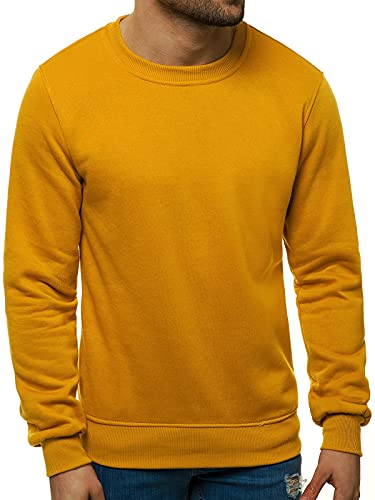 OZONEE Herren Sweatshirt Pullover Langarm Farbvarianten Langarmshirt Pulli ohne Kapuze Baumwolle Baumwollmischung Classic Basic Rundhals-Ausschnitt Sport 777/025B M Camel von OZONEE