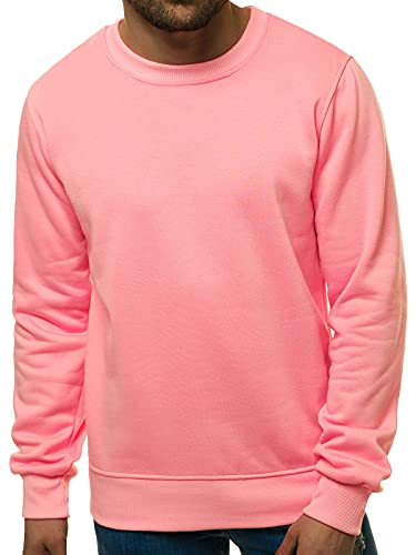 OZONEE Herren Sweatshirt Pullover Langarm Farbvarianten Langarmshirt Pulli ohne Kapuze Baumwolle Baumwollmischung Classic Basic Rundhals-Ausschnitt Sport 777/025B M Hellrosa von OZONEE