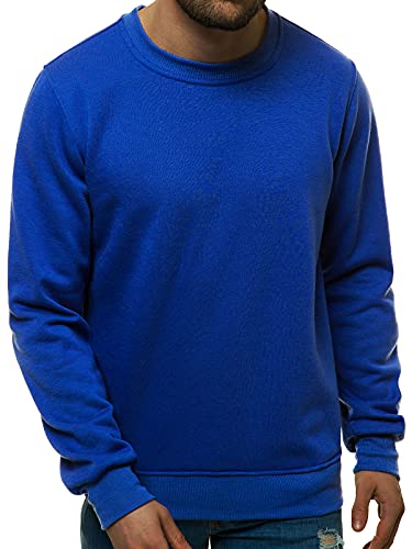 OZONEE Herren Sweatshirt Pullover Langarm Farbvarianten Langarmshirt Pulli ohne Kapuze Baumwolle Baumwollmischung Classic Basic Rundhals-Ausschnitt Sport 777/025B XL Kobalt von OZONEE