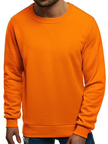 OZONEE Herren Sweatshirt Pullover Langarm Farbvarianten Langarmshirt Pulli ohne Kapuze Baumwolle Baumwollmischung Classic Basic Rundhals-Ausschnitt Sport 777/025B XL ORANGE von OZONEE