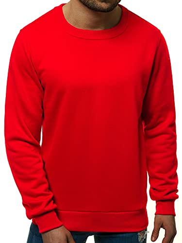 OZONEE Herren Sweatshirt Pullover Langarm Farbvarianten Langarmshirt Pulli ohne Kapuze Baumwolle Baumwollmischung Classic Basic Rundhals-Ausschnitt Sport 777/025B XL ROT von OZONEE