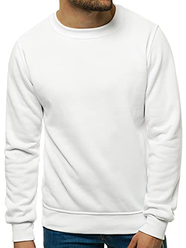 OZONEE Herren Sweatshirt Pullover Langarm Farbvarianten Langarmshirt Pulli ohne Kapuze Baumwolle Baumwollmischung Classic Basic Rundhals-Ausschnitt Sport 777/025B XL WEIß von OZONEE