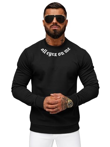 OZONEE Herren Sweatshirt Pullover Langarm Farbvarianten Langarmshirt Pulli ohne Kapuze Baumwolle Baumwollmischung Classic Basic Rundhals-Ausschnitt Sport 777/2627B SCHWARZ XL von OZONEE