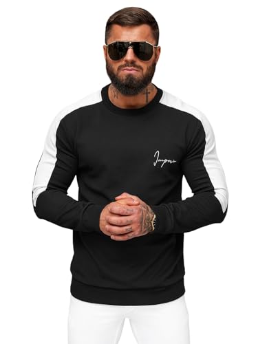 OZONEE Herren Sweatshirt Pullover Langarm Farbvarianten Langarmshirt Pulli ohne Kapuze Baumwolle Baumwollmischung Classic Basic Rundhals-Ausschnitt Sport 777/3054B SCHWARZ L von OZONEE