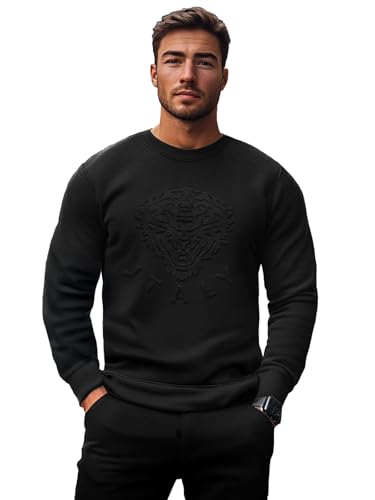 OZONEE Herren Sweatshirt Pullover Langarm Farbvarianten Langarmshirt Pulli ohne Kapuze Baumwolle Baumwollmischung Classic Basic Rundhals-Ausschnitt Sport 777/3448B SCHWARZ M von OZONEE