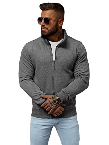 OZONEE Herren Sweatshirt Pullover Langarm Farbvarianten Langarmshirt Pulli ohne Kapuze Baumwolle Baumwollmischung Classic Basic Rundhals-Ausschnitt Sport 777/3520B XL DUNKELGRAU von OZONEE