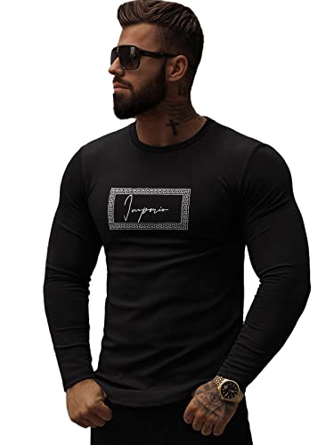 OZONEE Herren Sweatshirt Pullover Langarm Farbvarianten Langarmshirt Pulli ohne Kapuze Baumwolle Baumwollmischung Classic Basic Rundhals-Ausschnitt Sport 777/3779B SCHWARZ M von OZONEE