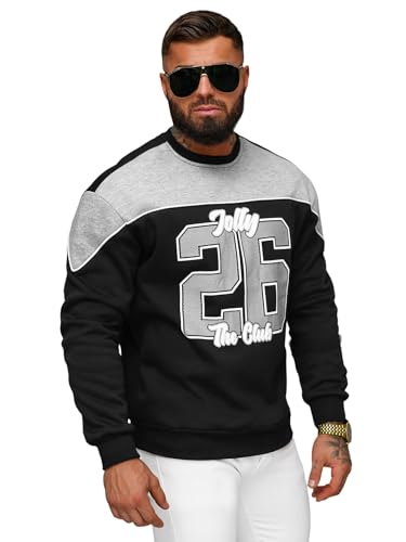 OZONEE Herren Sweatshirt Pullover Langarm Farbvarianten Langarmshirt Pulli ohne Kapuze Baumwolle Baumwollmischung Classic Basic Rundhals-Ausschnitt Sport 777/4307B SCHWARZ XXL von OZONEE