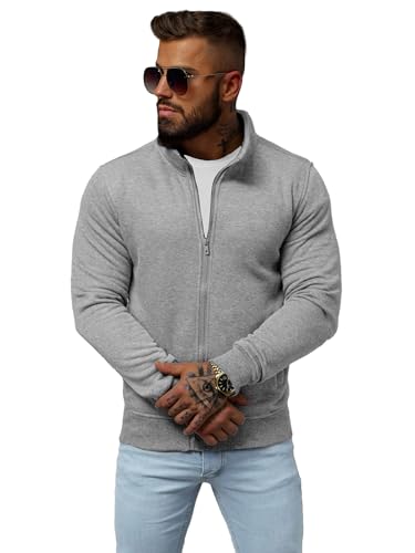 OZONEE Herren Sweatshirt Pullover Langarm Farbvarianten Langarmshirt Pulli ohne Kapuze Baumwolle Baumwollmischung Classic Basic Rundhals-Ausschnitt Sport 777/5371B GRAU XXL von OZONEE