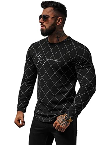 OZONEE Herren Sweatshirt Pullover Langarm Farbvarianten Langarmshirt Pulli ohne Kapuze Baumwolle Baumwollmischung Classic Basic Rundhals-Ausschnitt Sport 777/6033B SCHWARZ L von OZONEE