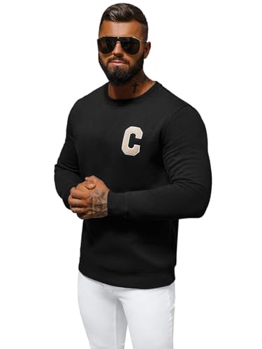 OZONEE Herren Sweatshirt Pullover Langarm Farbvarianten Langarmshirt Pulli ohne Kapuze Baumwolle Baumwollmischung Classic Basic Rundhals-Ausschnitt Sport 777/6163B SCHWARZ XL von OZONEE