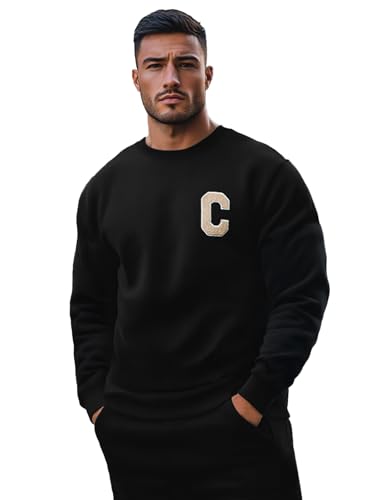 OZONEE Herren Sweatshirt Pullover Langarm Farbvarianten Langarmshirt Pulli ohne Kapuze Baumwolle Baumwollmischung Classic Basic Rundhals-Ausschnitt Sport 777/6775B SCHWARZ L von OZONEE