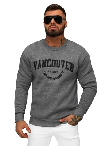 OZONEE Herren Sweatshirt Pullover Langarm Farbvarianten Langarmshirt Pulli ohne Kapuze Baumwolle Baumwollmischung Classic Basic Rundhals-Ausschnitt Sport 777/6857B/5 DUNKELGRAU XXL von OZONEE