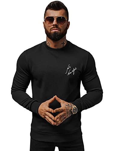 OZONEE Herren Sweatshirt Pullover Langarm Farbvarianten Langarmshirt Pulli ohne Kapuze Baumwolle Baumwollmischung Classic Basic Rundhals-Ausschnitt Sport 777/6875B SCHWARZ M von OZONEE