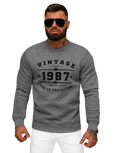 OZONEE Herren Sweatshirt Pullover Langarm Farbvarianten Langarmshirt Pulli ohne Kapuze Baumwolle Baumwollmischung Classic Basic Rundhals-Ausschnitt Sport 777/8927B/5 DUNKELGRAU XXL von OZONEE