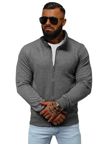 OZONEE Herren Sweatshirt Pullover Langarm Farbvarianten Langarmshirt Pulli ohne Kapuze Baumwolle Baumwollmischung Classic Basic Rundhals-Ausschnitt Sport JS/2002Z DUNKELGRAU XL von OZONEE