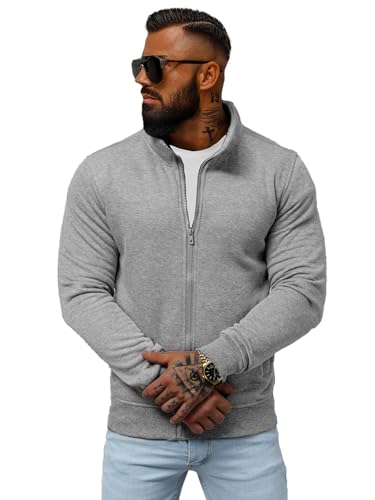 OZONEE Herren Sweatshirt Pullover Langarm Farbvarianten Langarmshirt Pulli ohne Kapuze Baumwolle Baumwollmischung Classic Basic Rundhals-Ausschnitt Sport JS/2002Z GRAU XXL von OZONEE