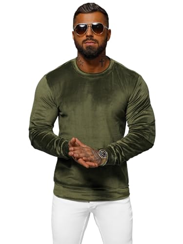 OZONEE Herren Sweatshirt Pullover Langarm Farbvarianten Langarmshirt Pulli ohne Kapuze Baumwolle Baumwollmischung Classic Basic Rundhals-Ausschnitt Sport JS/8B1166Z/29 Khaki 2XL von OZONEE