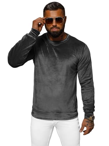 OZONEE Herren Sweatshirt Pullover Langarm Farbvarianten Langarmshirt Pulli ohne Kapuze Baumwolle Baumwollmischung Classic Basic Rundhals-Ausschnitt Sport JS/8B1166Z/6 DUNKELGRAU 2XL von OZONEE