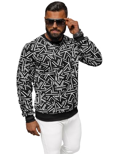 OZONEE Herren Sweatshirt Pullover Langarm Farbvarianten Langarmshirt Pulli ohne Kapuze Baumwolle Baumwollmischung Classic Basic Rundhals-Ausschnitt Sport JS/8B1219Z/3 SCHWARZ M von OZONEE