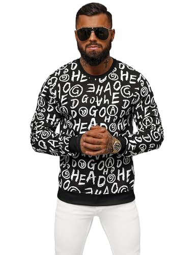 OZONEE Herren Sweatshirt Pullover Langarm Farbvarianten Langarmshirt Pulli ohne Kapuze Baumwolle Baumwollmischung Classic Basic Rundhals-Ausschnitt Sport JS/8B1221Z/3 SCHWARZ XL von OZONEE